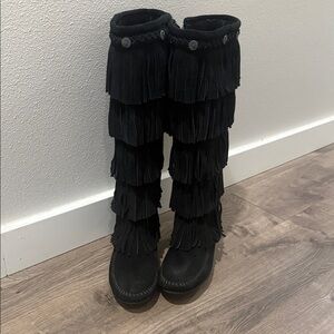 Minnetonka Black Fringe Boots